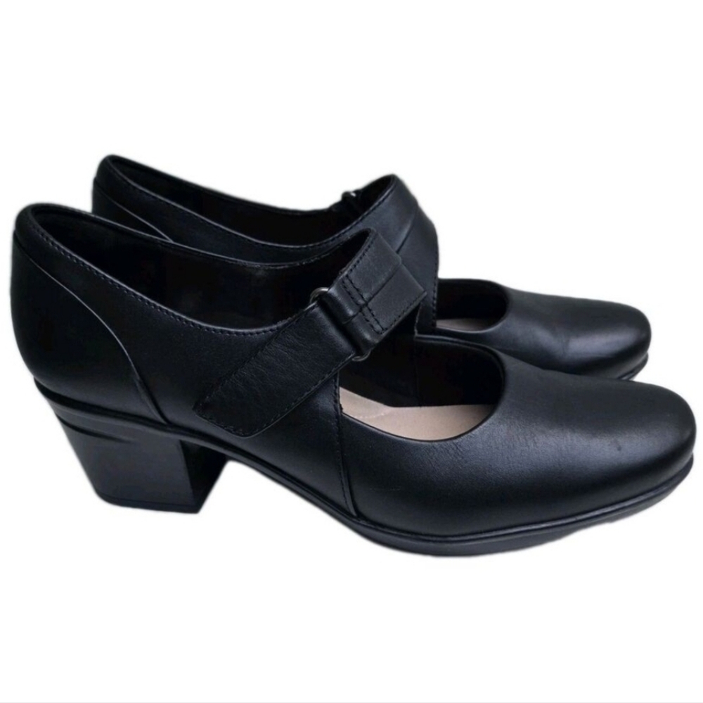 Clarks Cushion Womens 8 Black Leather Comfort Mary Jane Pumps Heels